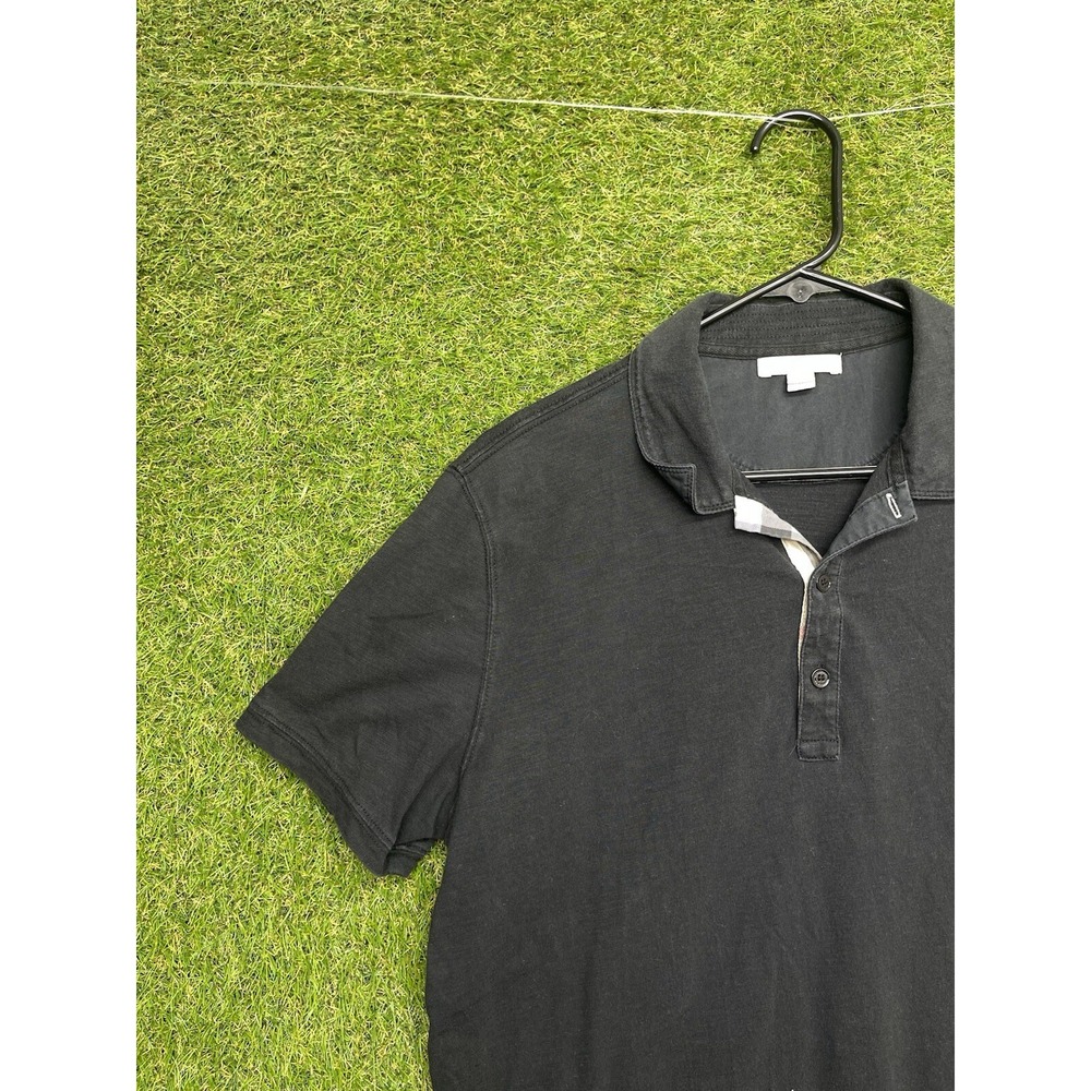 Burberry London Polo Mens Large Black Made in England Nova Check Collar Y2K Golf